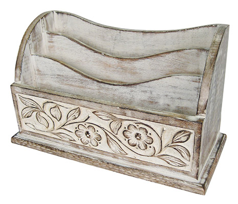 Mango Wood Letter Rack Burnt White Finish